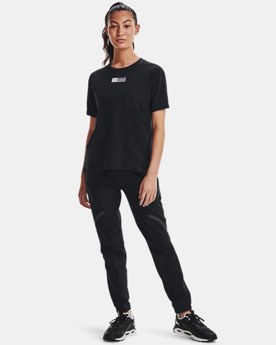 Women's UA Woven Pocket T-Shirt, Black, pdpMainDesktop image number 2